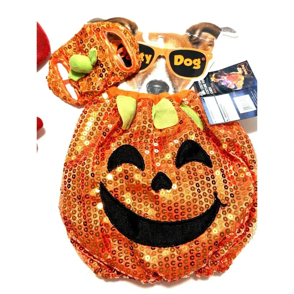 Party Dog Size XS Sequin Pumpkin Lobster Costumes Lot of 2 NEW